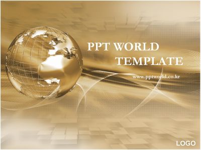 사이버 사업 PPT 템플릿 황금빛 배경속 지구와 그래픽