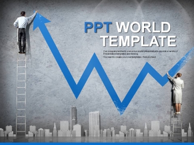 꺾은선 파란색 PPT 템플릿 기업 성장 그래프 템플릿